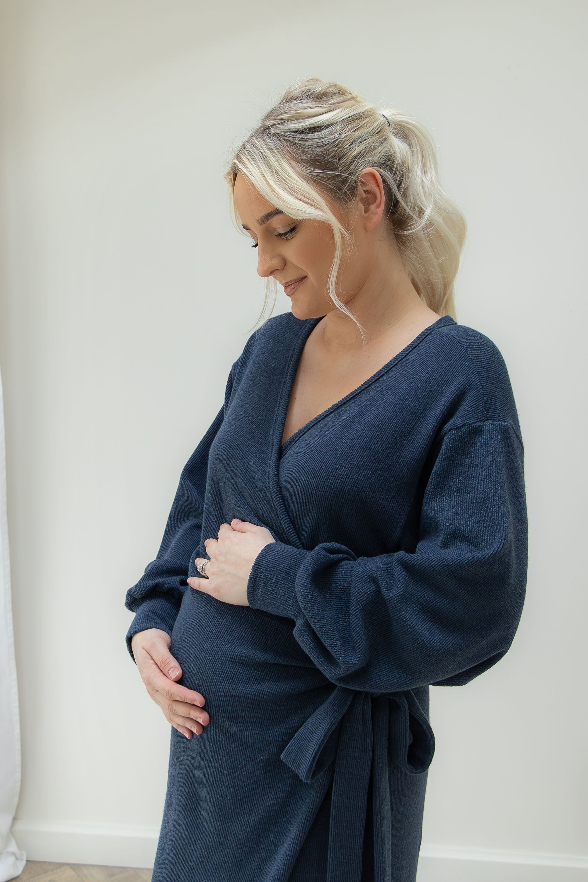 Kate Nursing Wrap Sweater Dress - Midi Length, V-Neck, Pull-Aside Design For Pumping, Soft Stretch Knit For Maternity & Beyond